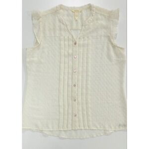 Matilda Jane Sleeveless Ivory Blouse Top Swiss Dot Pleated Women's L NWOT 267